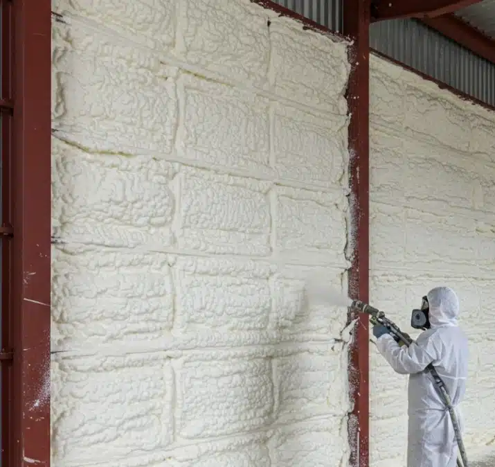 Prestige Insulation Solutions LLC technician reviewing building codes for commercial spray foam insulation compliance on a project.