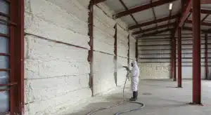 Commercial building interior with properly installed spray foam insulation, meeting all relevant building codes, by Prestige Insulation Solutions LLC.